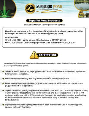 Superior Pond: Color Changing LED Fountain Lights | 3RGB9-100 | 9 Watt per Fixture RGB Fountain Light Kit | Color Changing LED Light Kit for Pond Fountain | 100ft Cord
