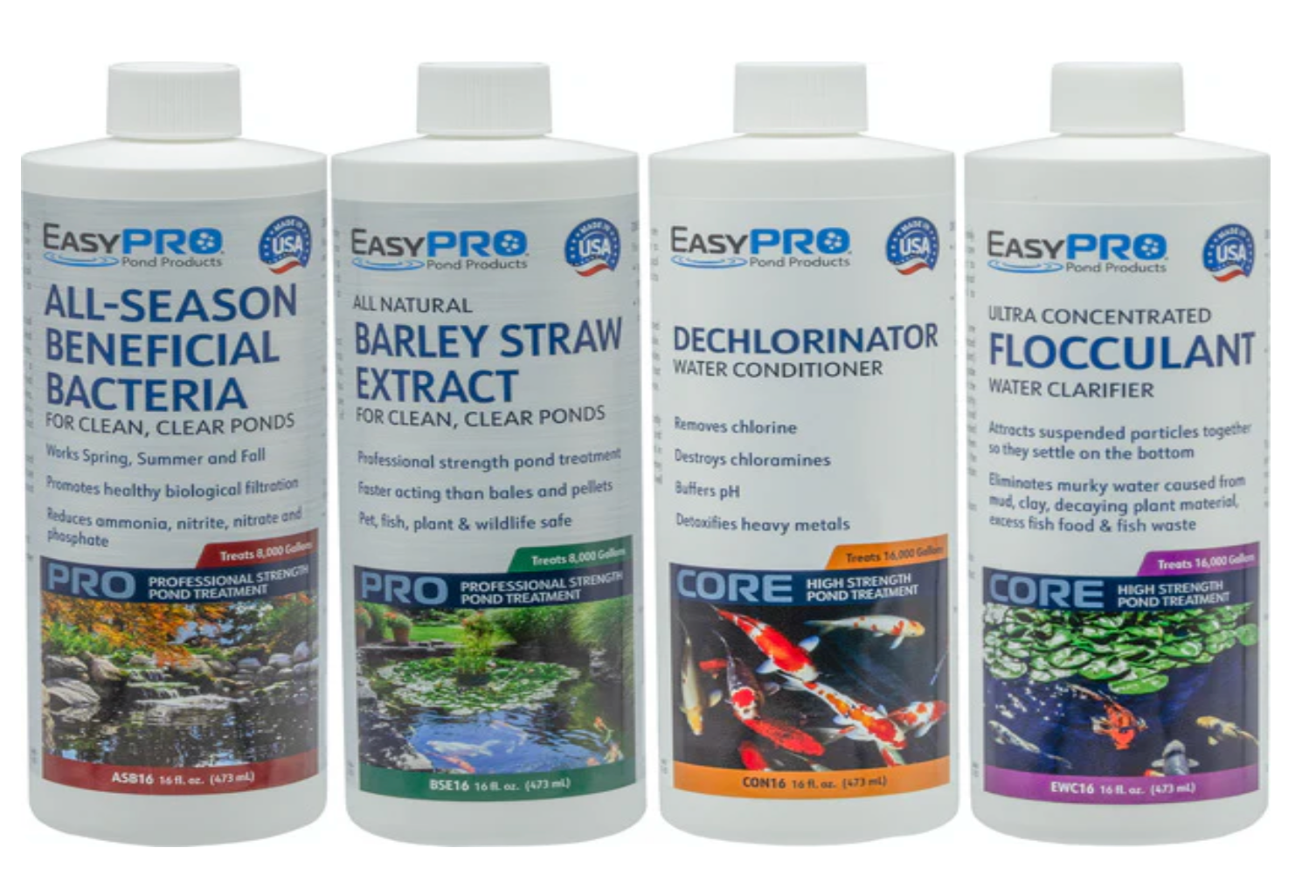 EasyPro: All-In-One Package - Flocculant, All Season Bacteria, Liquid Barley Extract, Dechlorinator