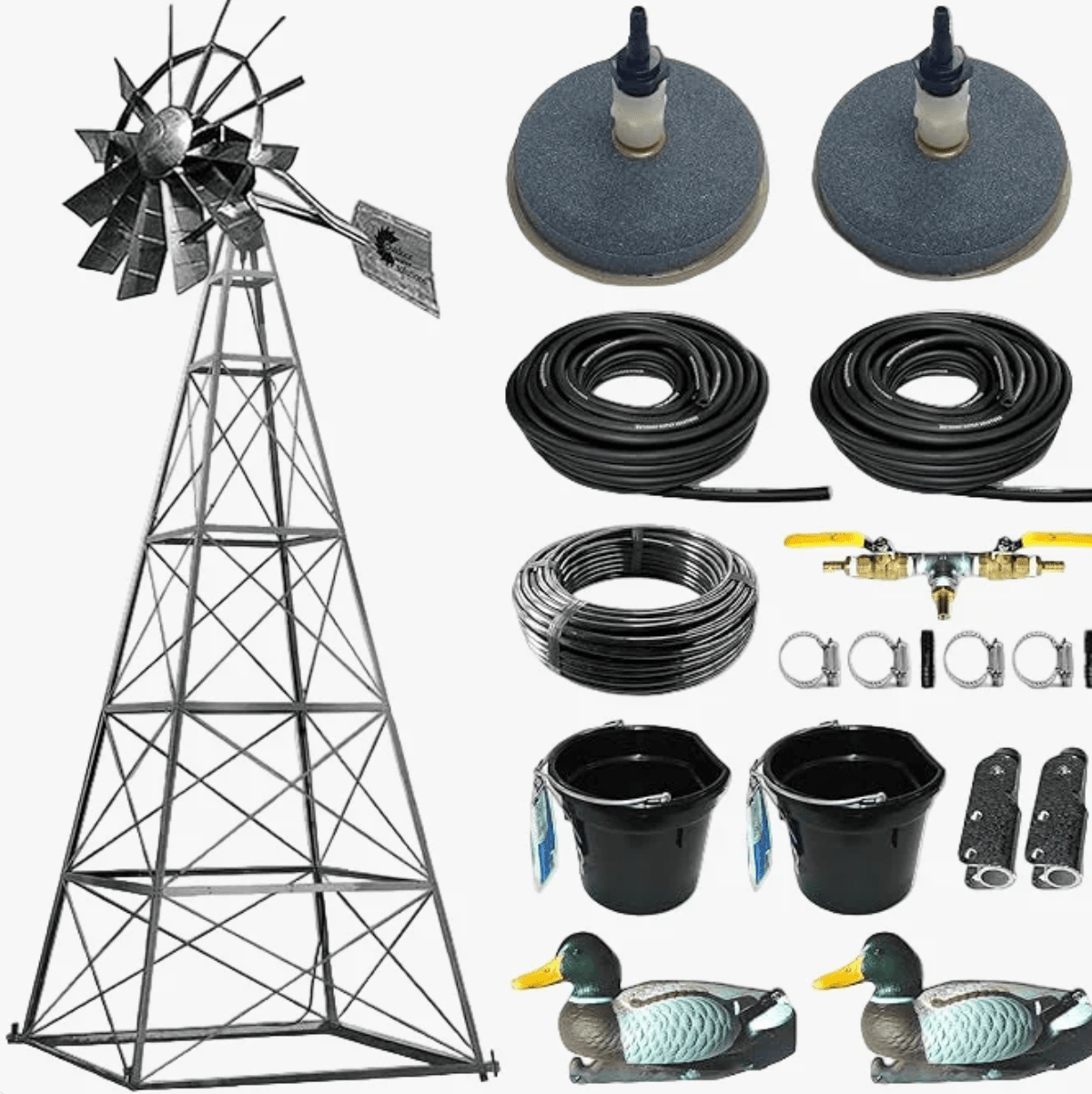 Outdoor Water Solutions: Steel Windmill Pond Aerator / 4-Leg Tower / Deluxe Kit