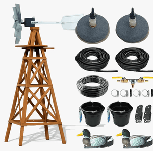 Outdoor Water Solutions: Wood Windmill Pond Aerator 4-Leg Tower / Deluxe kit