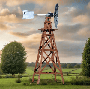 Outdoor Water Solutions: Wood Windmill Pond Aerator 4-Leg Tower / Deluxe kit
