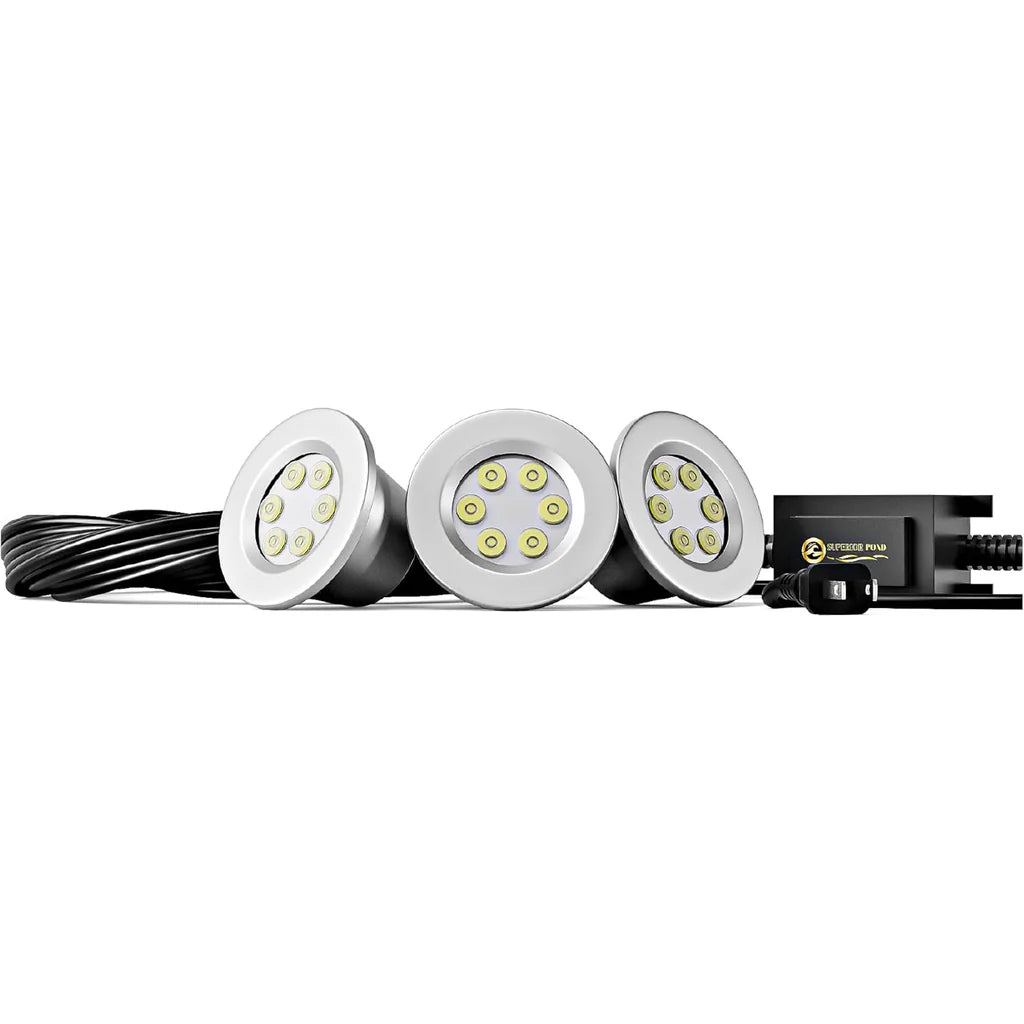 Superior Pond: WHITE LED Fountain Lights | 3LED6-100 | 3 - Fixture | 6-Watts Per Fixture | White LED Fountain Light Kit | 100ft Cord