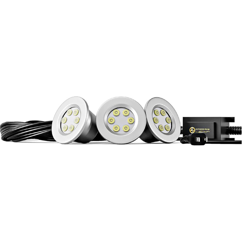 Load image into Gallery viewer, Superior Pond: WHITE LED Fountain Lights | 3LED6-100 | 3 - Fixture | 6-Watts Per Fixture | White LED Fountain Light Kit | 100ft Cord
