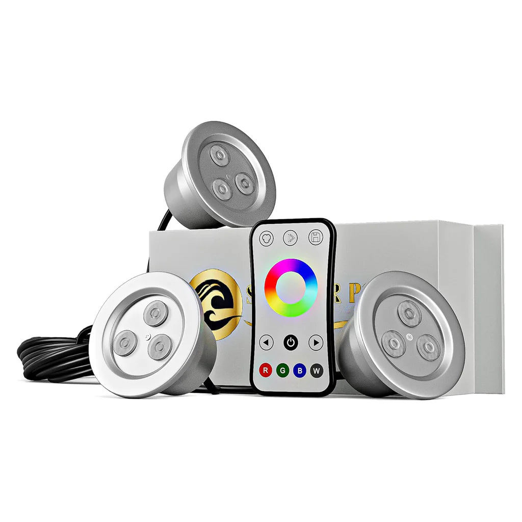 Superior Pond: Color Changing LED Fountain Lights | 3RGB9-100 | 9 Watt per Fixture RGB Fountain Light Kit | Color Changing LED Light Kit for Pond Fountain | 100ft Cord