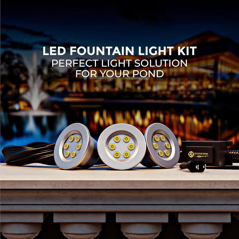 Load image into Gallery viewer, Superior Pond: WHITE LED Fountain Lights | 3LED6-100 | 3 - Fixture | 6-Watts Per Fixture | White LED Fountain Light Kit | 100ft Cord

