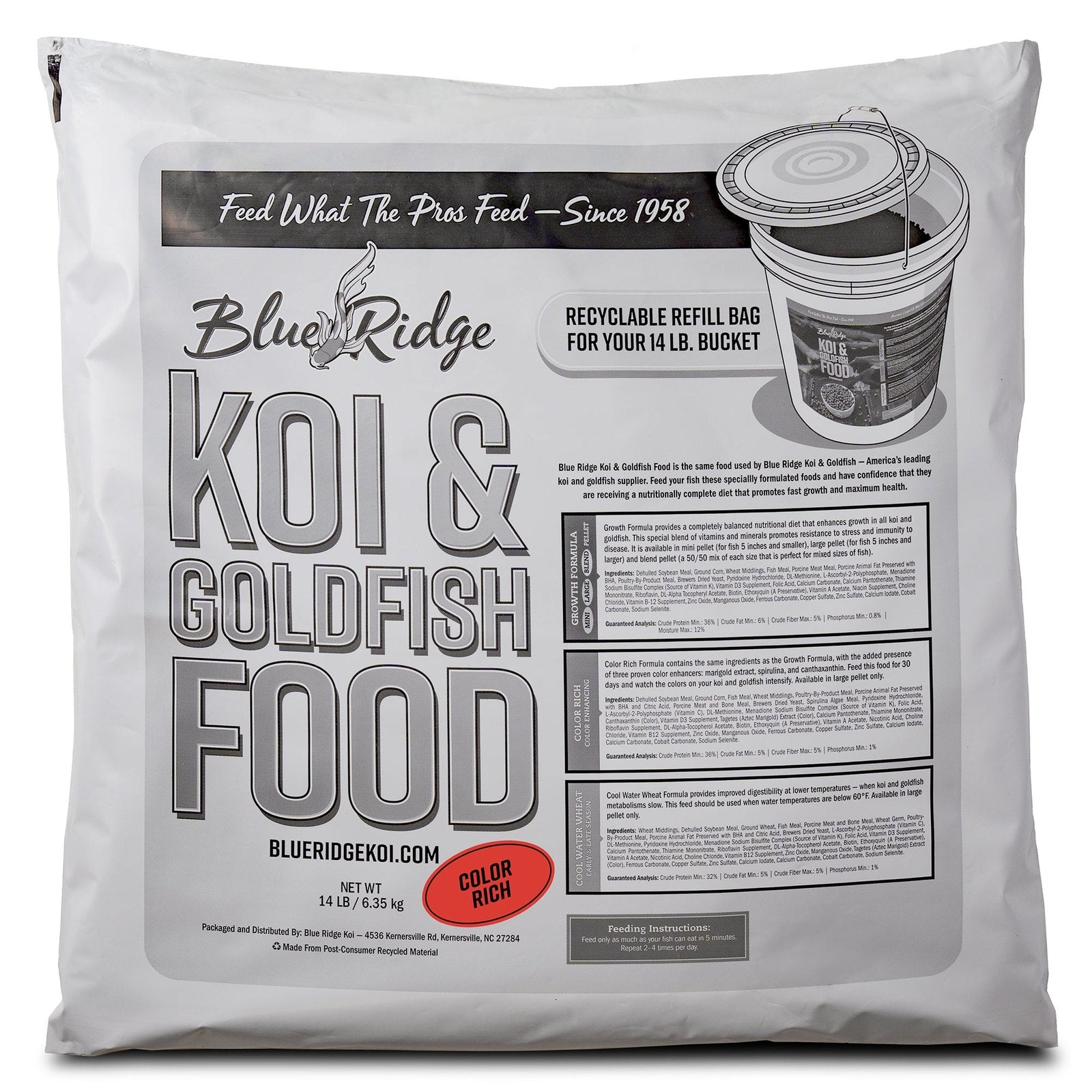 Blue Ridge Koi: Color Rich Pellet 14lb bucket/refill bag