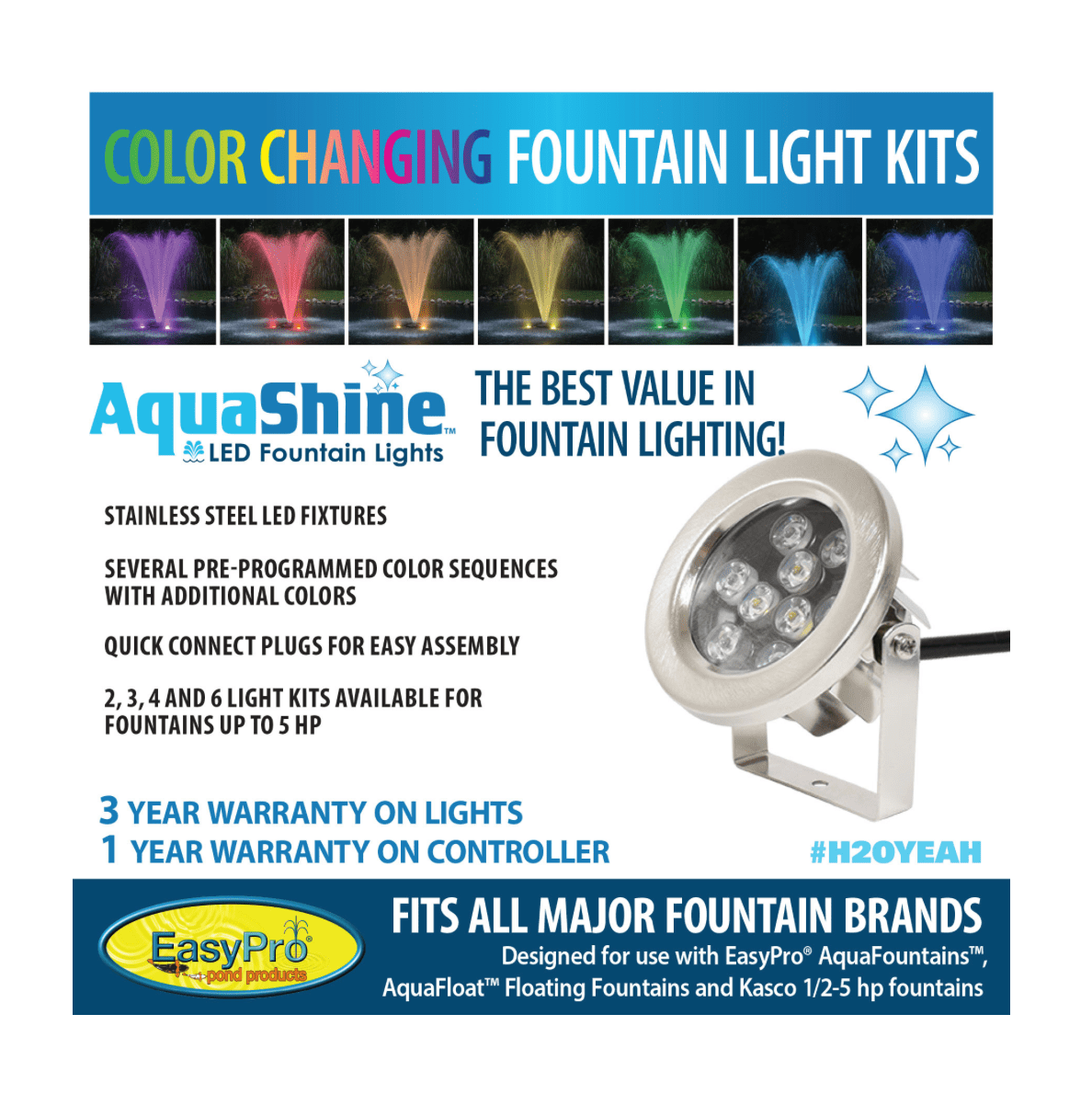 EasyPro: RGB2- Aqua Shine Two Light Color Changing LED Fountain kit