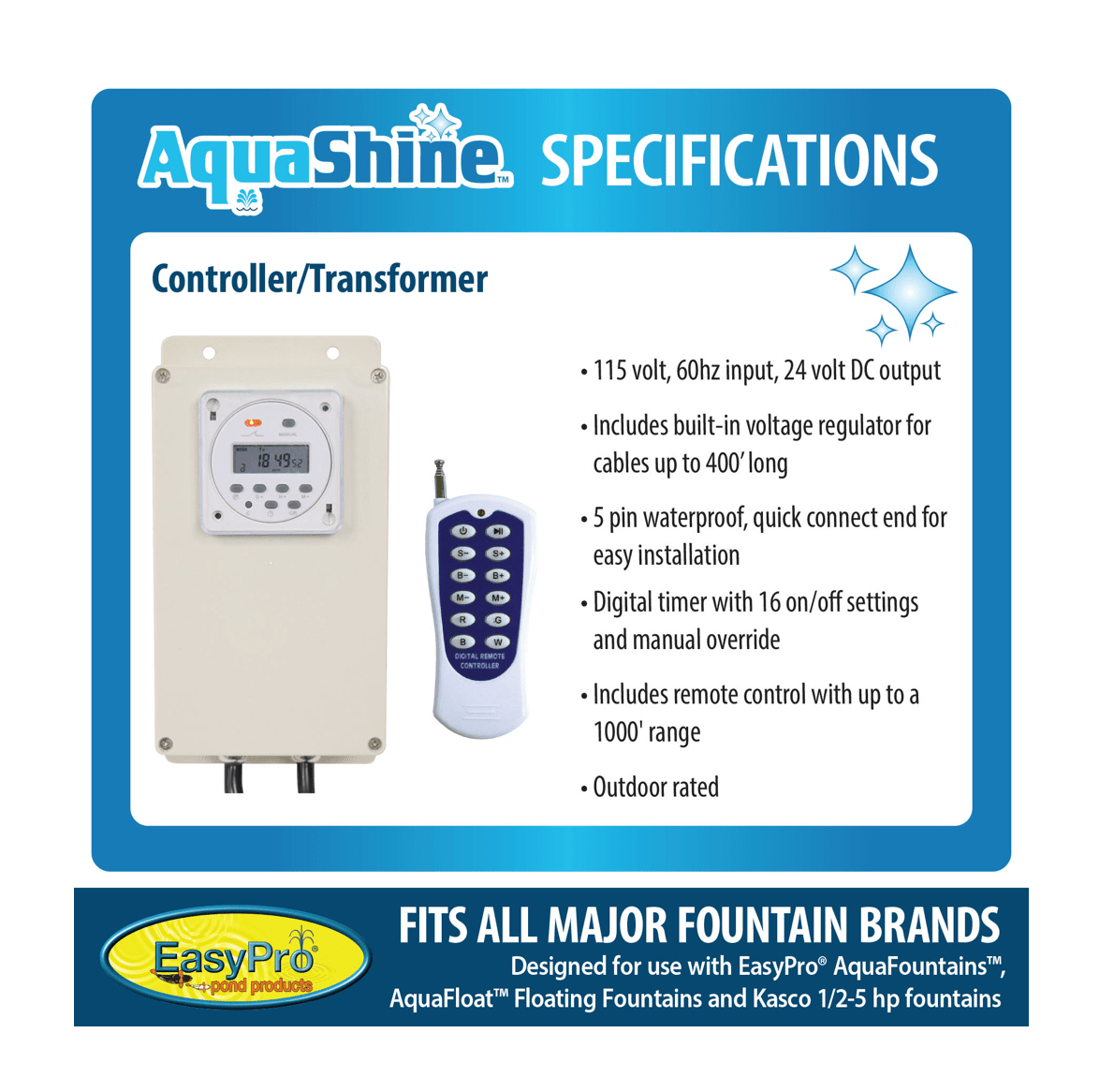 EasyPro: RGB2- Aqua Shine Two Light Color Changing LED Fountain kit