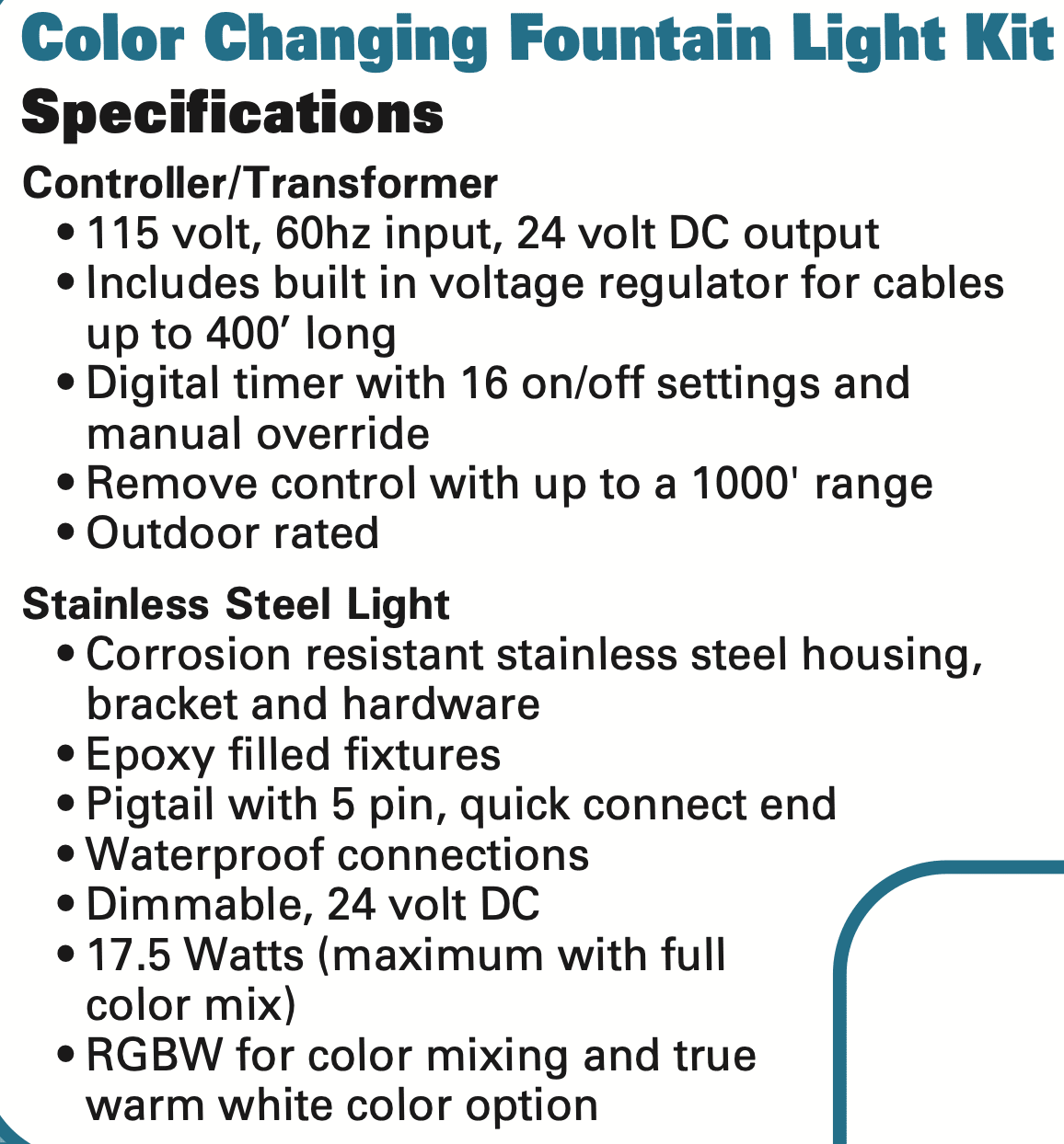 EasyPro: RGB6N- Aqua Shine Six Light Color Changing LED Fountain kit
