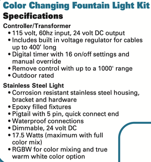 EasyPro: RGB6N- Aqua Shine Six Light Color Changing LED Fountain kit