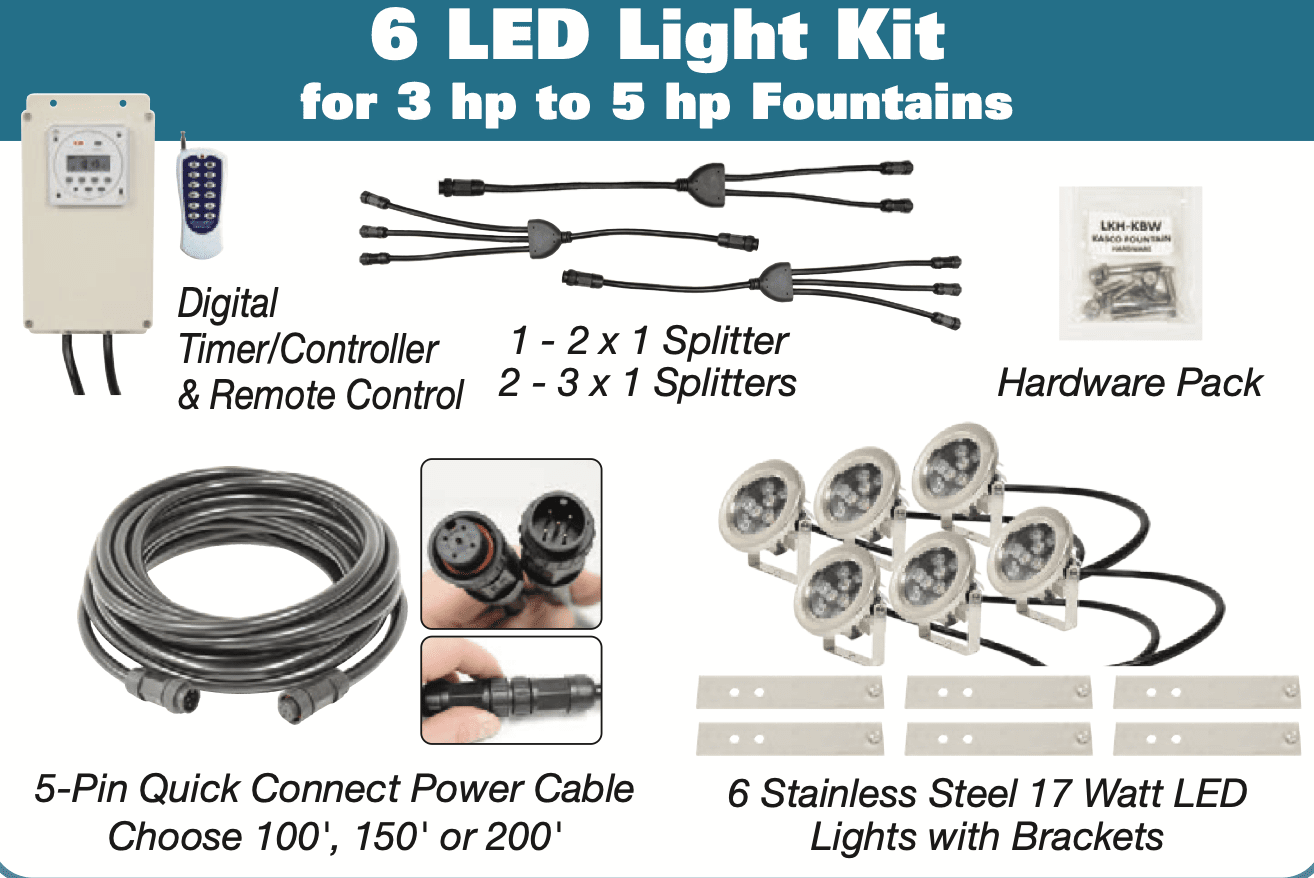 EasyPro: RGB6N- Aqua Shine Six Light Color Changing LED Fountain kit