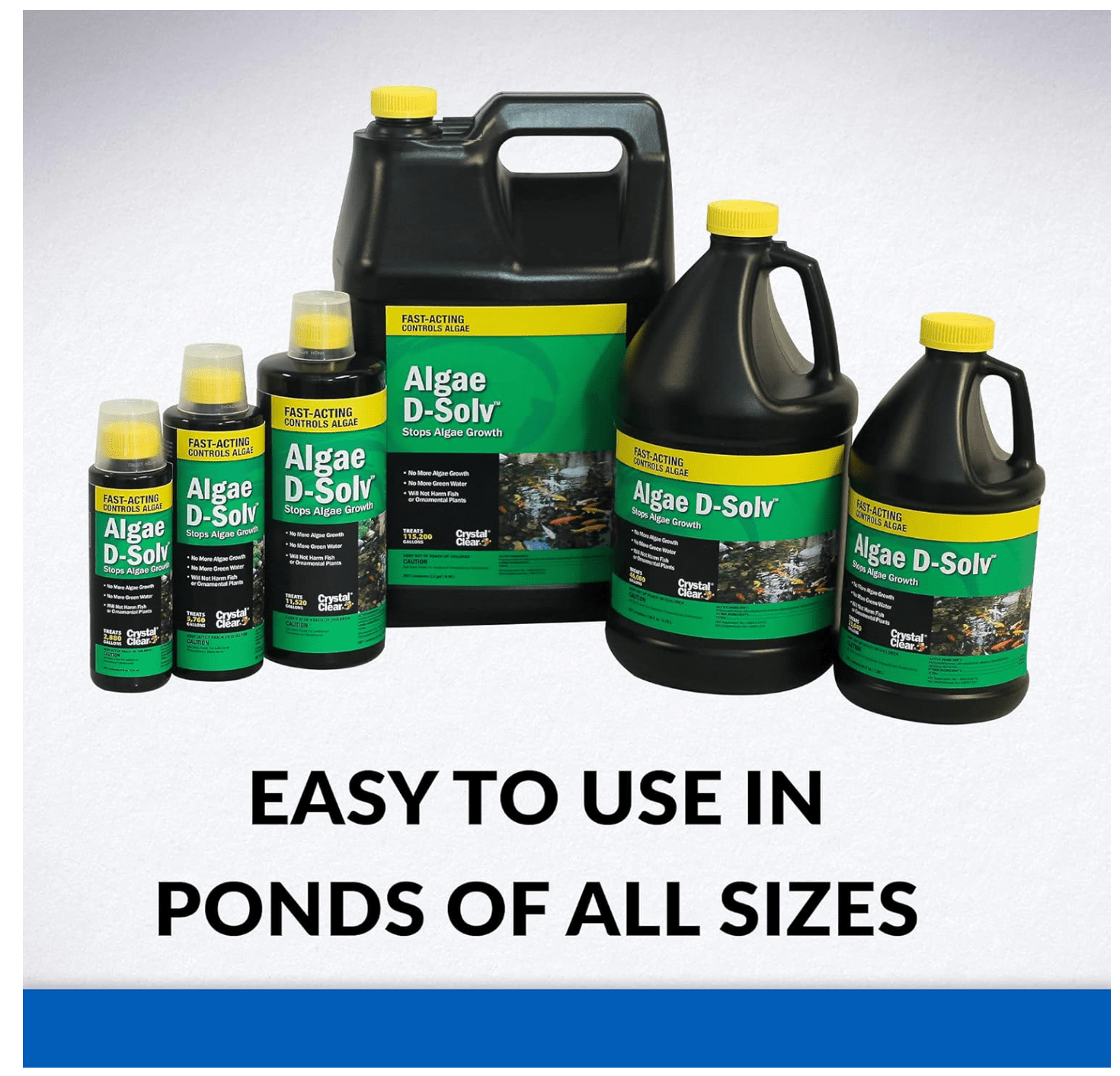 CrystalClear® Algae D-Solv Pond Algae Control, Fast-Acting EPA Registered Algaecide, Use in Fountains & Outdoor Ponds Containing Koi & Other Fish, Treats 5,760 Gallons