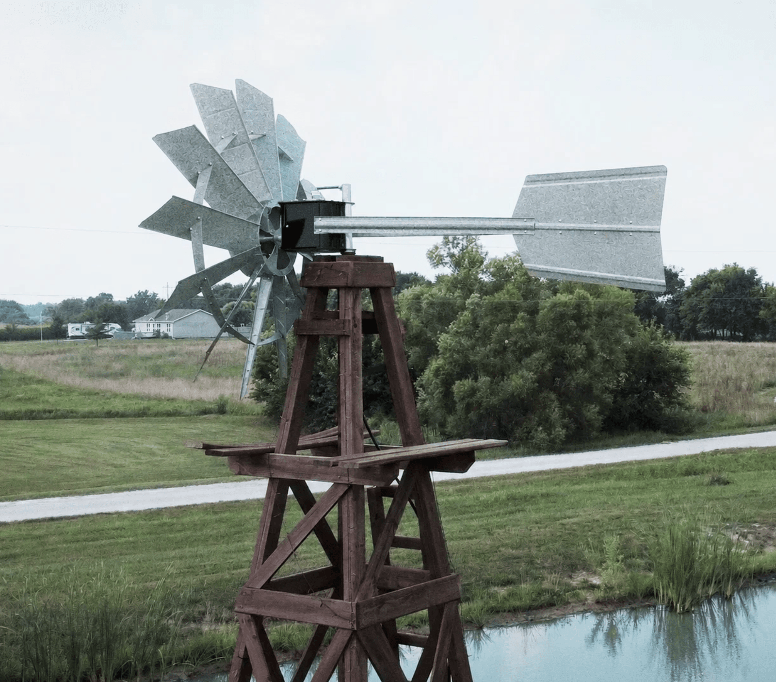 Outdoor Water Solutions: Wood Windmill Pond Aerator 4-Leg Tower / Deluxe kit