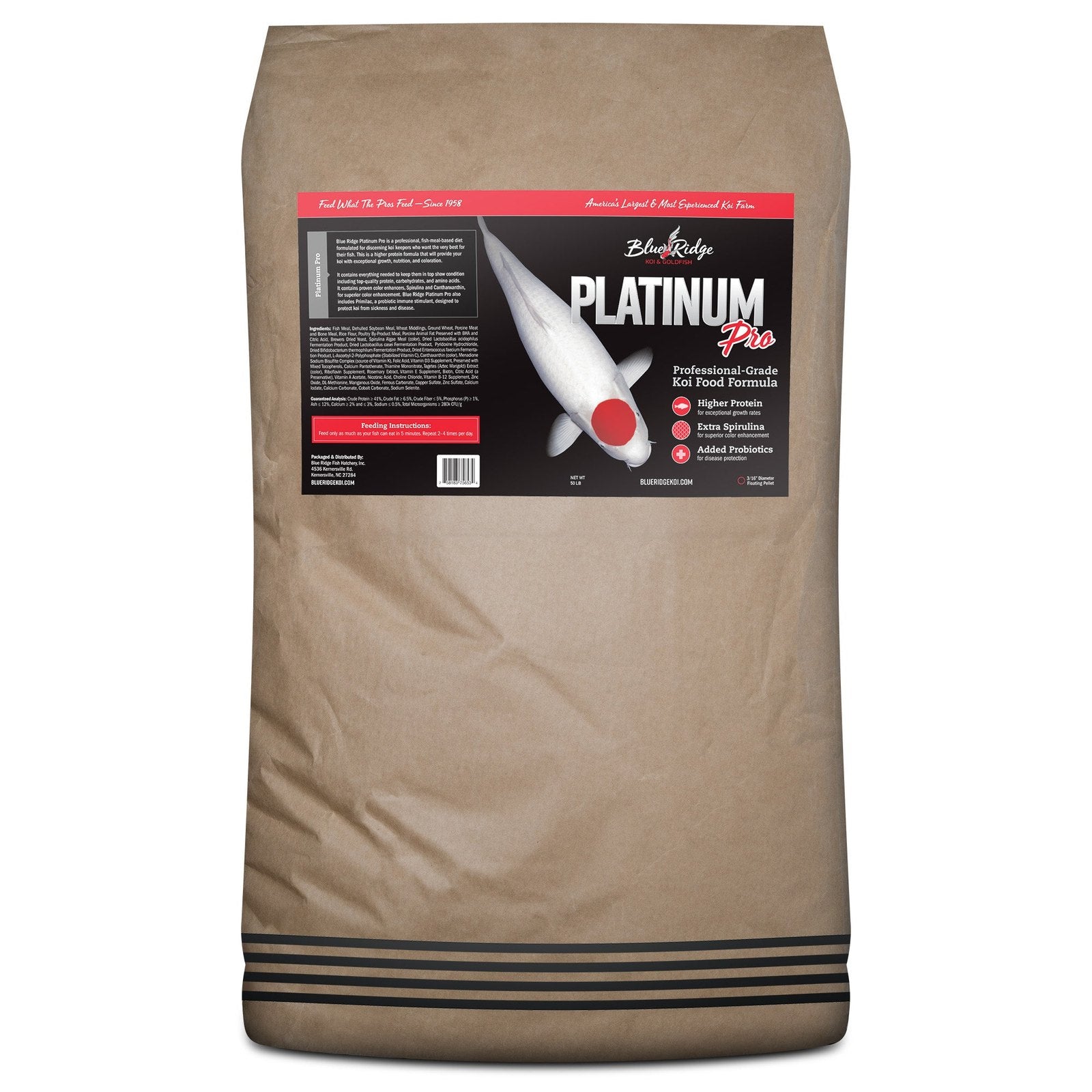 Blue Ridge Koi: Platinum Pro Formula Food 50 Pound Bag